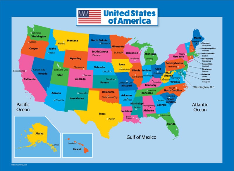 Palace Learning World Map and USA Map for Kids - 2 Poster Set - LAMINATED - Wall Chart Poster of the United States and the World (18 x 24) - Image 2